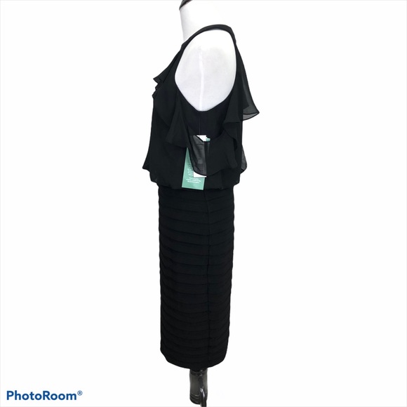 Scarlett halter neck chiffon tiered bodice back zip black dress size 8T - Picture 3 of 11